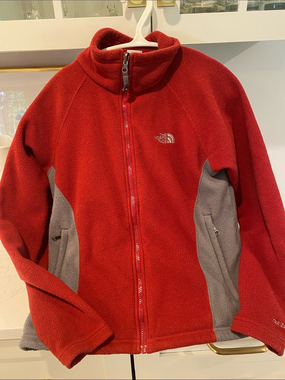 The North Face Red and Gray Women’s size S Fleece Jacket - Full Zip